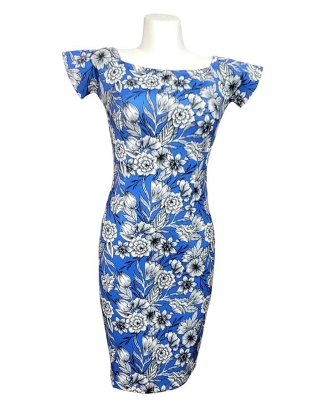 Alexia Admor Blue Floral Print Fitted Dress XS Short Sleeve